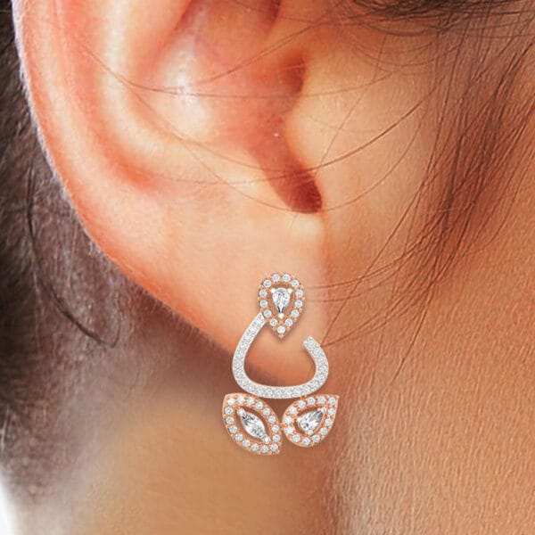 Human wearing the Ravishing Rhea Diamond Earrings