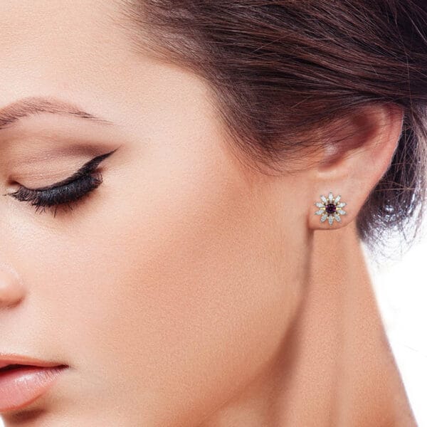 Human wearing the Ravishing Rosline Diamond Earrings