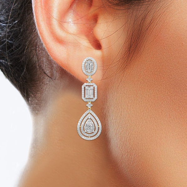 Human wearing the Royalty Engraved Diamond Earrings