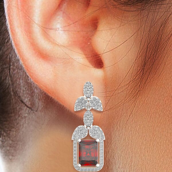 Human wearing the Scarlet Scintillations Diamond Earrings
