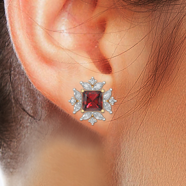 Human wearing the Scintillating Red Topaz And Diamond Earrings