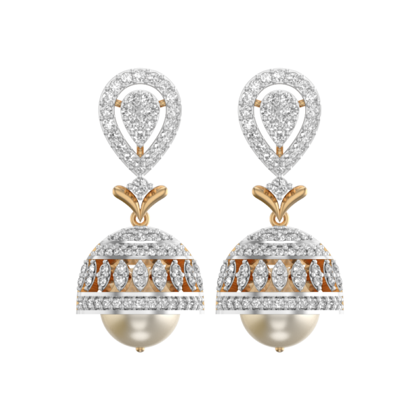 View of the Splendiferous Sparkle Diamond Jhumka Earrings in close up