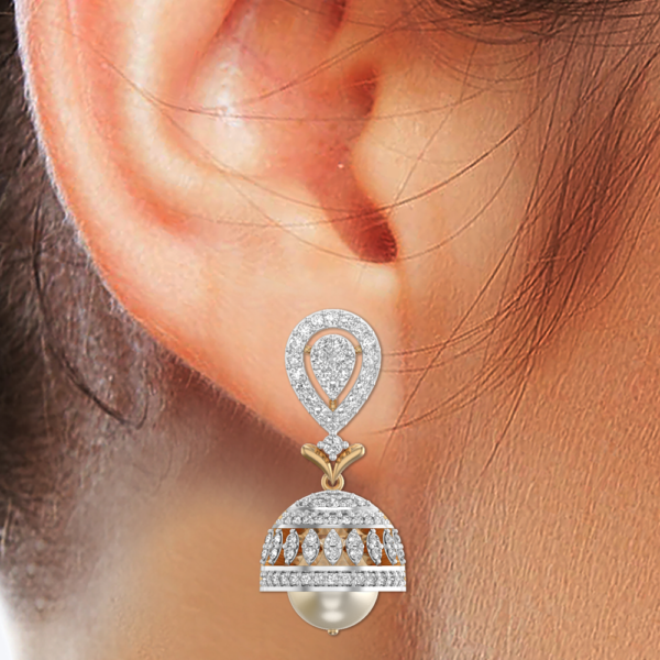 Human wearing the Splendiferous Sparkle Diamond Jhumka Earrings