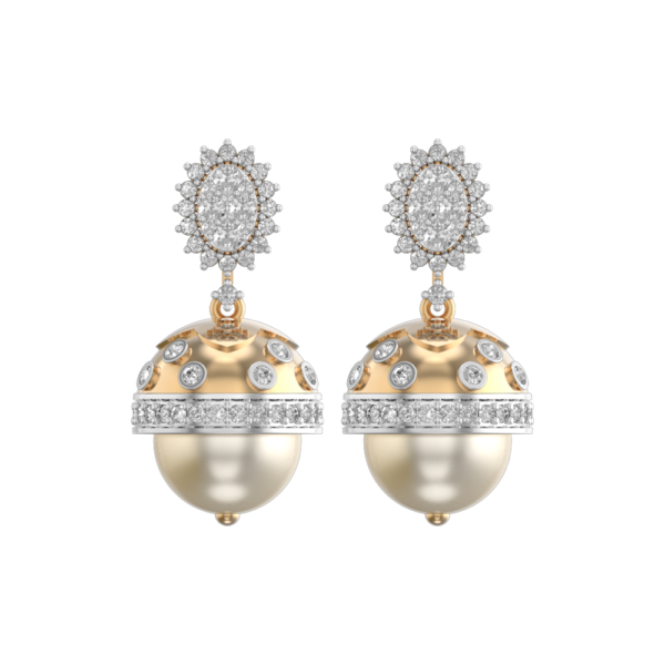 View of the Sweet Surrender Diamond Jhumka Earrings in close up