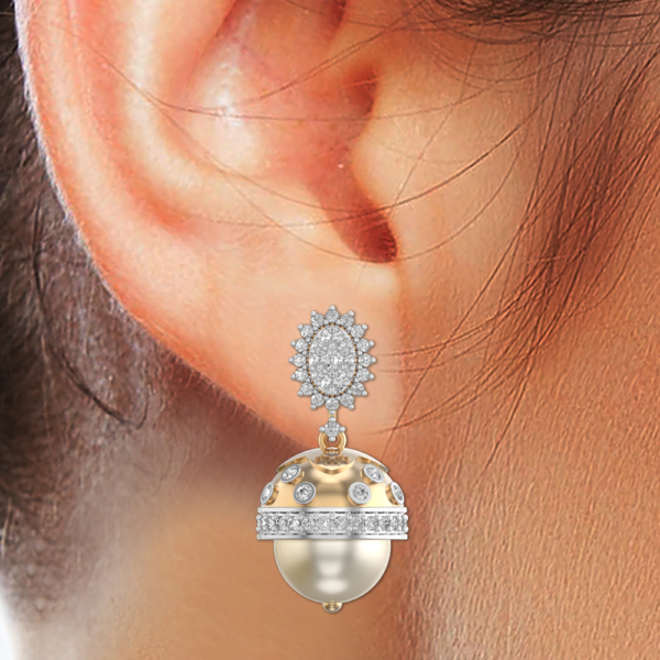 Human wearing the Sweet Surrender Diamond Jhumka Earrings