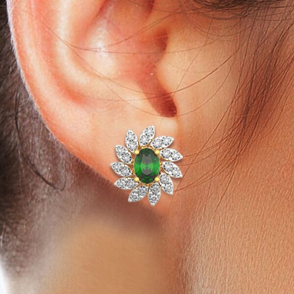 Human wearing the Virtuous Verdant Diamond Earrings