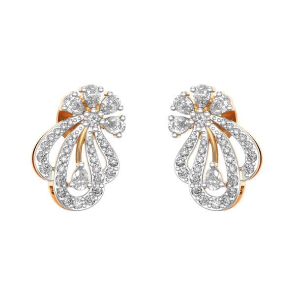 A pair of wavy wonder diamond earrings with pear-shaped shiny diamonds.