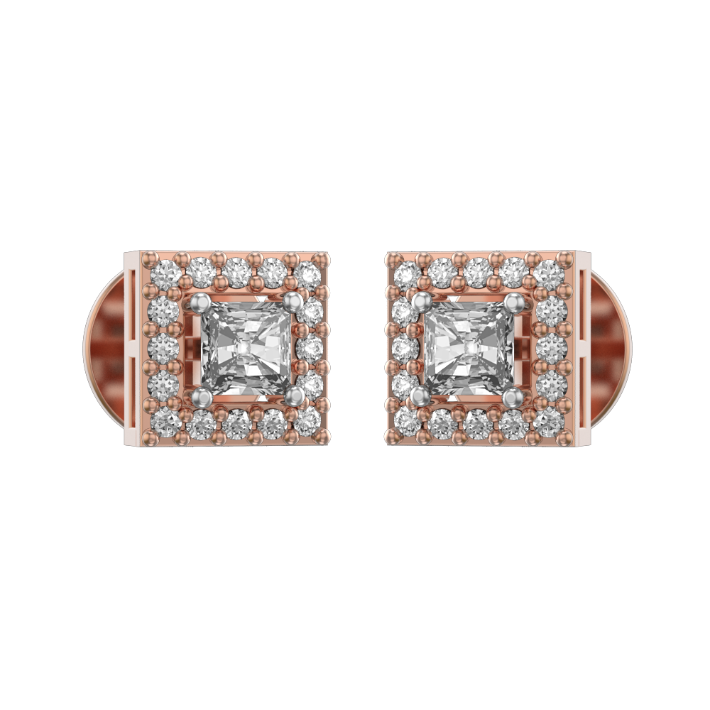 0.15 ct Square Solitaire Diamond Earrings made from VVS EF diamond quality with 0.48 carat diamonds