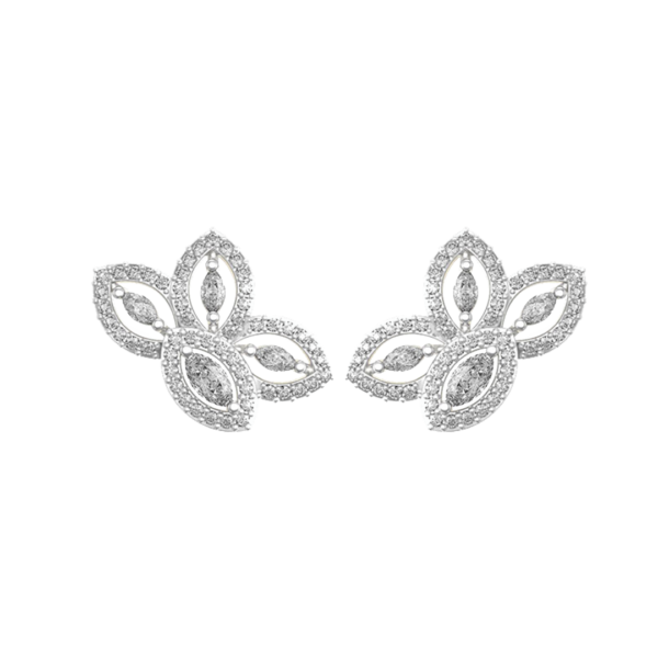 View of the 0.15 Ct Benevolent Blossoms Studs Earrings In White Gold For Women(Halo) in close up