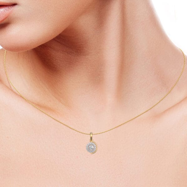 Human wearing the 0.25 ct Adorable Circlets Solitaire Diamond Pendant