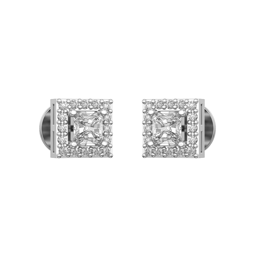 0.25 ct Square Solitaire Diamond Earrings made from VVS EF diamond quality with 0.692 carat diamonds