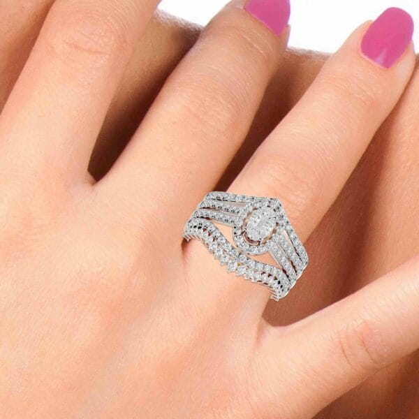 Human wearing the Beautiful Belle Solitaire Illusion Diamond Ring