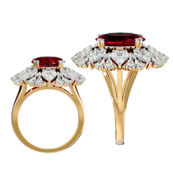 An additional view of the Cherry Red Coruscations Diamond Ring