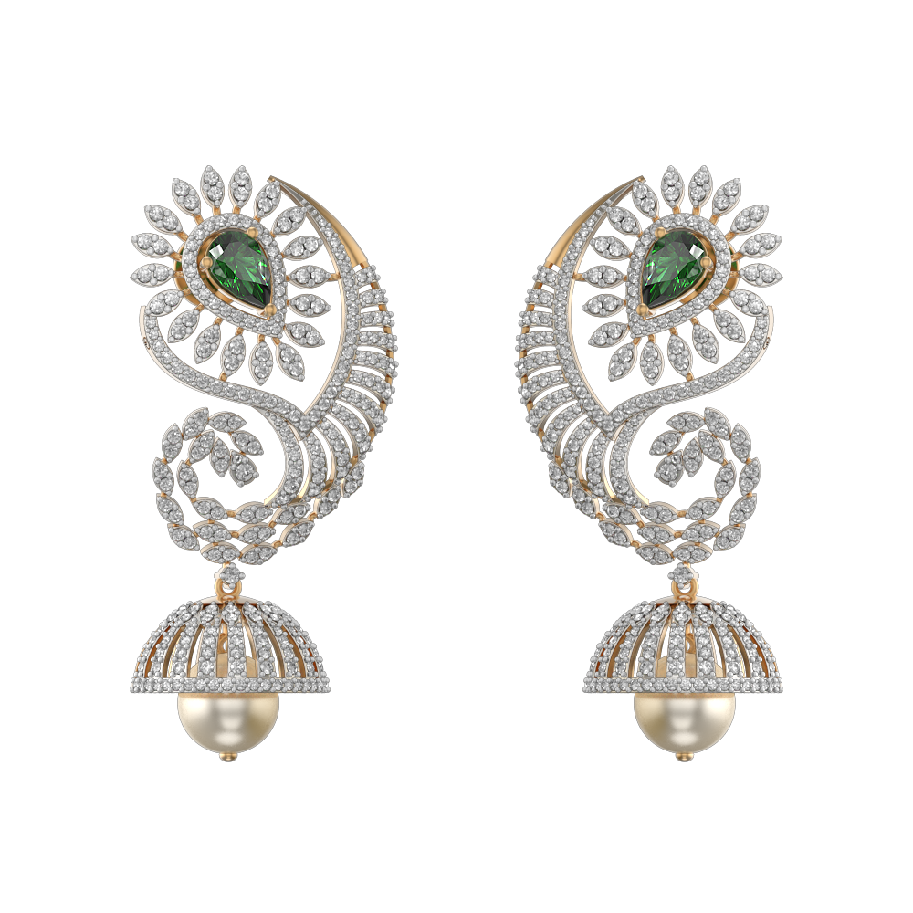 Dreamy Paisley Jhumka Diamond Earrings made from VVS EF diamond quality with 4.81 carat diamonds