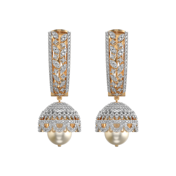 View of the Glorious Enchantments Jhumka Diamond Earrings in close up