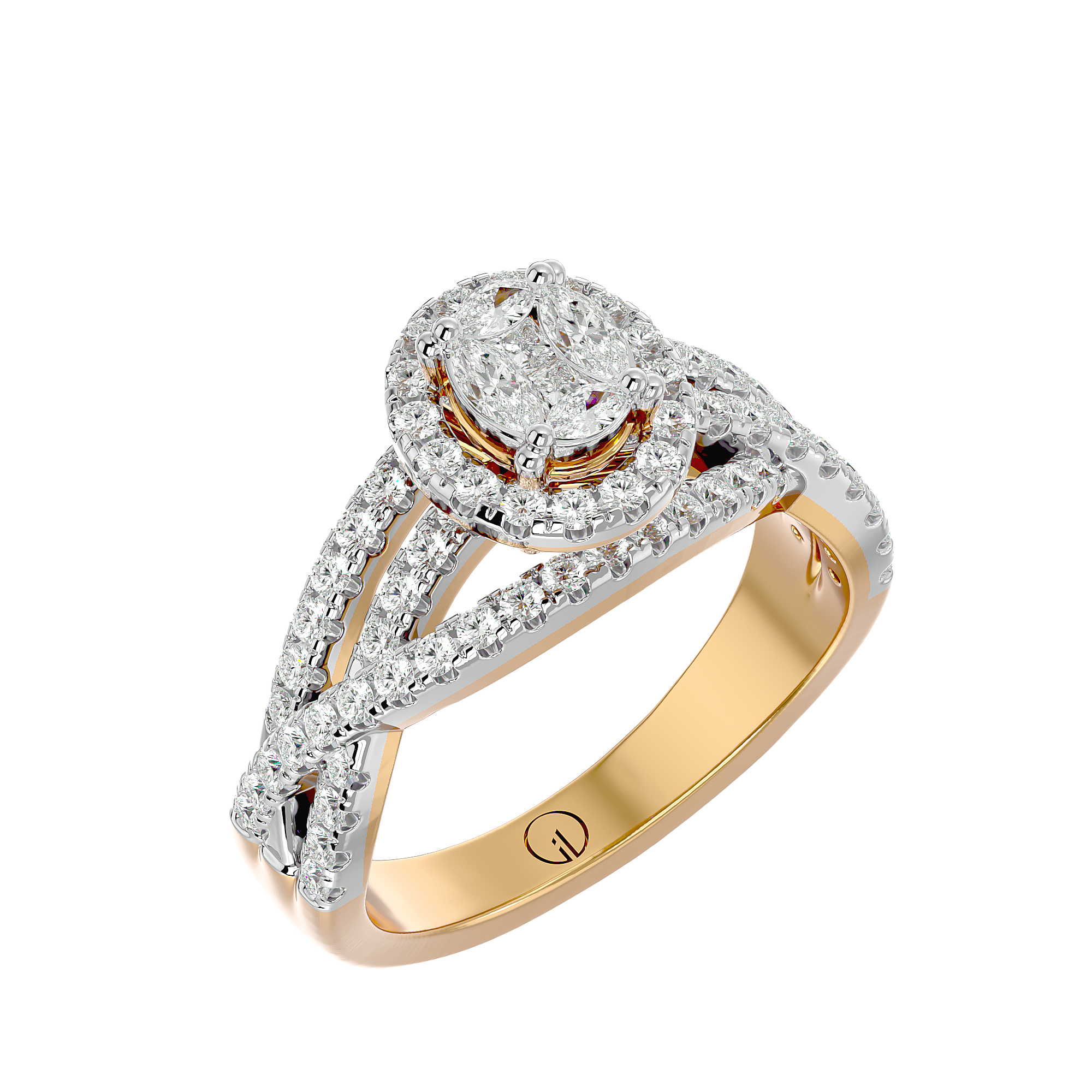 Ornate Oval Solitaire Illusion Diamond Ring made from VVS EF diamond quality with 0.87 carat diamonds