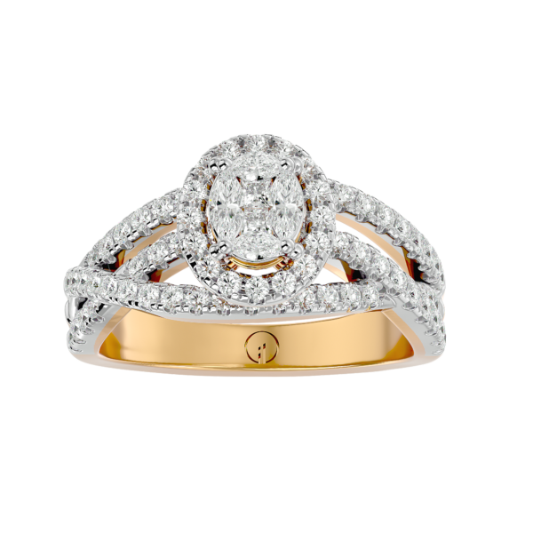 View of the Ornate Oval Solitaire Illusion Diamond Ring in close up