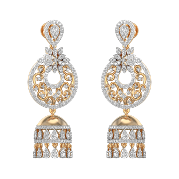 Royal Festival Jhumka Diamond Earrings made from VVS EF diamond quality with 3.74 carat diamonds