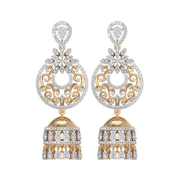 View of the Royal Festival Jhumka Diamond Earrings in close up