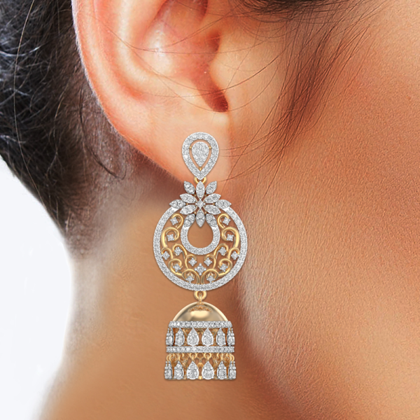 Human wearing the Royal Festival Jhumka Diamond Earrings