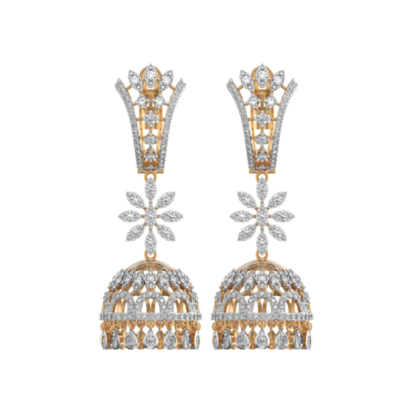 View of the Splendid Beauty Jhumka Diamond Earrings in close up