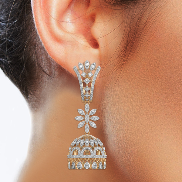 Human wearing the Splendid Beauty Jhumka Diamond Earrings