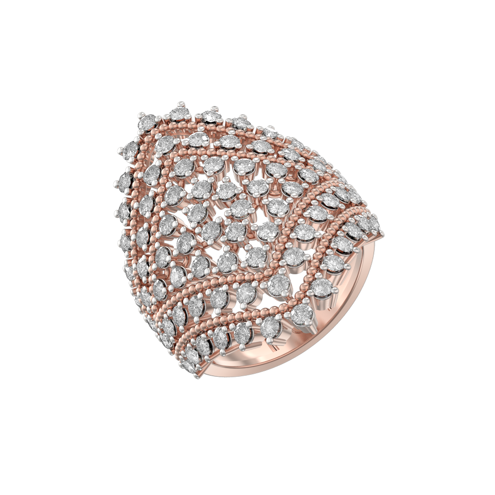 The supreme desires diamond ring in polished 18K pink gold.