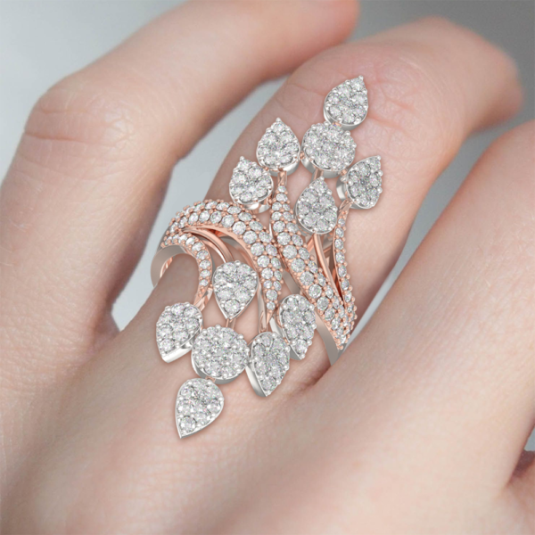 Human wearing the Twirling Tendrils Diamond Ring