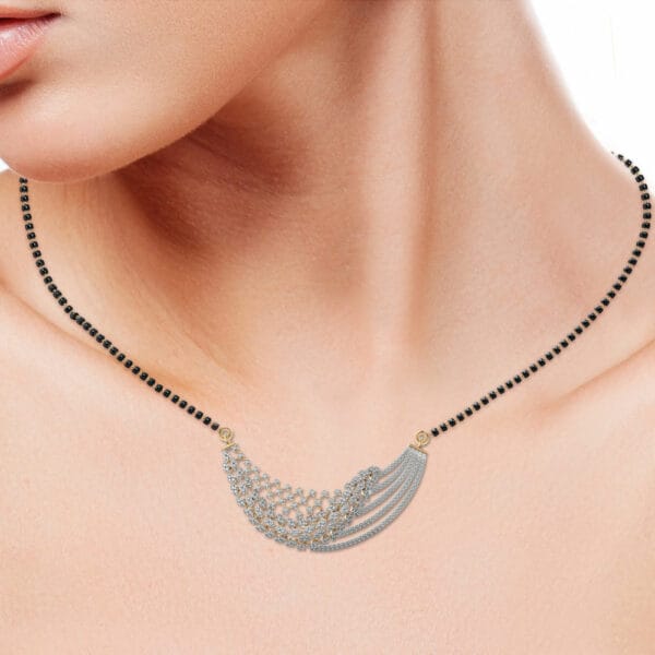 Human wearing the Waves Of Shimmer Diamond Mangalsutra