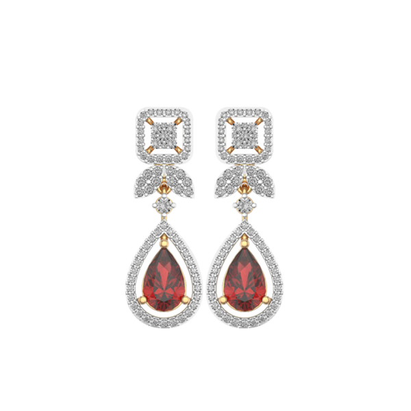 View of the Soulful Scarlet Diamond Earrings in close up