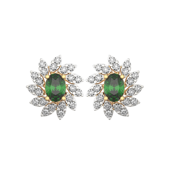 View of the Virtuous Verdant Diamond Earrings in close up