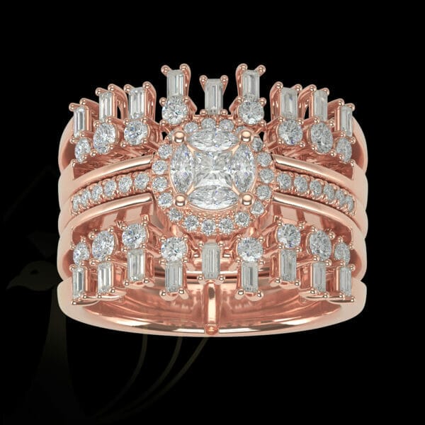 The crown of happiness diamond ring in trendy rose gold.