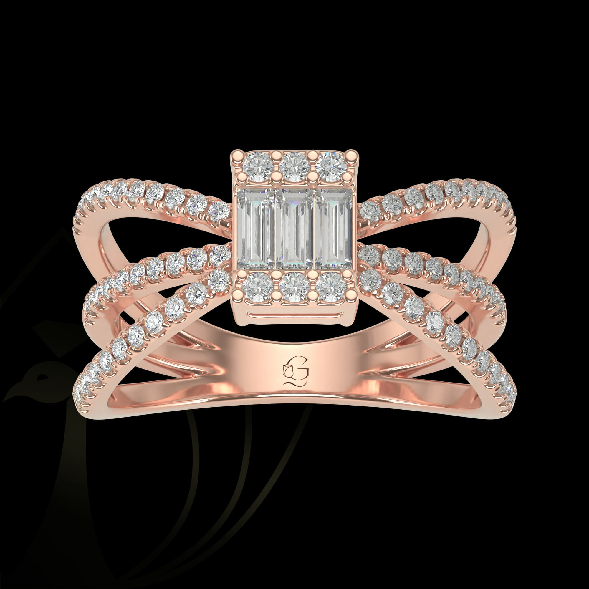 An effervescent radiance diamond ring in rose gold.