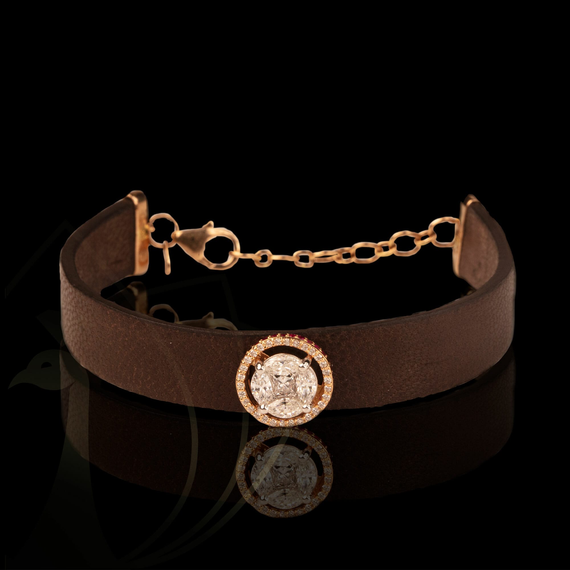 Exquisite Ecstasy Diamond Bracelet in Genuine Leather from our exclusive Gulz Collection