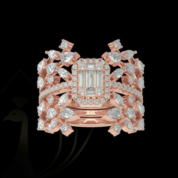 The opulence diamond ring in rose gold.