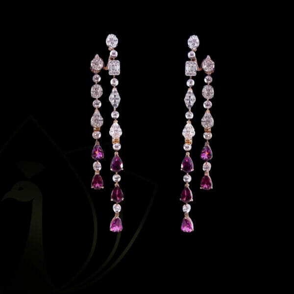 The sonata diamond chandelier earrings with purple gemstones.