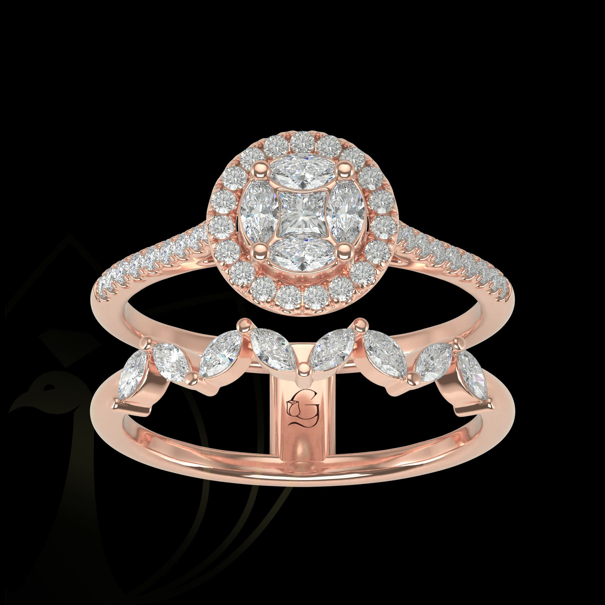 The twinning beauty diamond ring in rose gold.